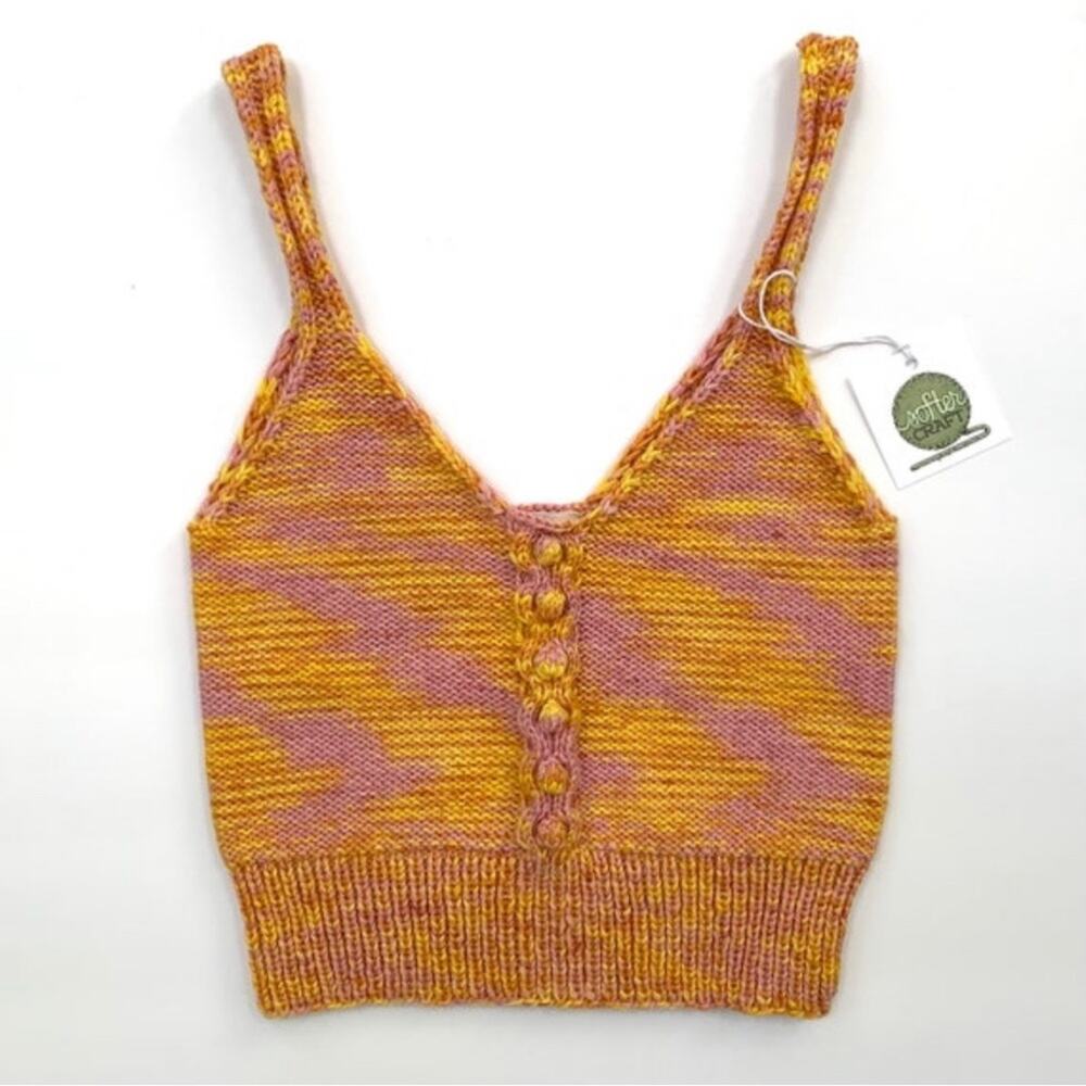 Handmade Knit Bralette - Extra Small XS Bobbles - Pink, Orange, Yellow Handknit